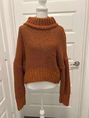 Free People Med Women My Only Sunshine Oversized Knit Sweater Rust Copper Boho